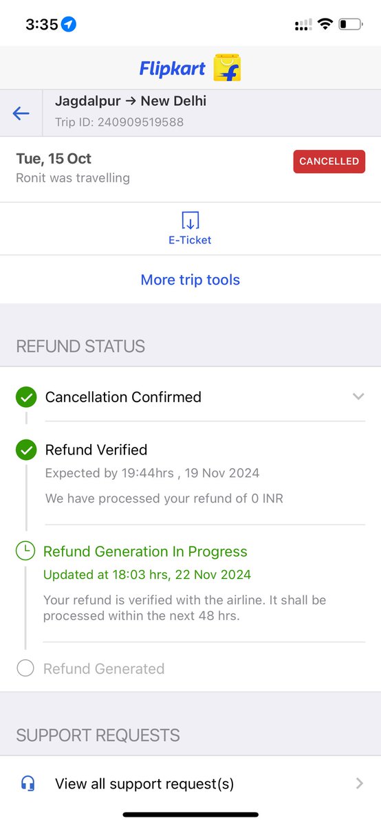 ronret45's tweet photo. @IndiGo6E @flipkartsupport can I please get the refund for PNR E1QIMG, Flipkart is saying there is no refund and Indigo is saying we have refunded the amount but can’t disclose how much, stop making fool of customer and refund me my money. @DGCAIndia @jagograhakjago https://t.co/dBCuA6EIub
