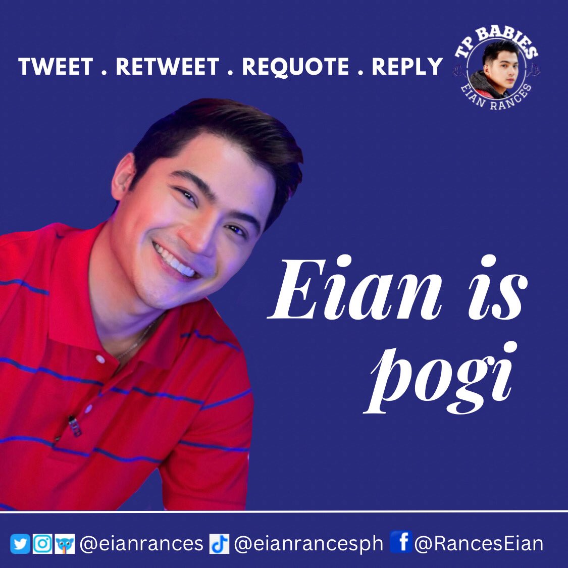 TP Babies Ni Eian🐦 (@tpbabiesnieian) on Twitter photo Tag booster!
Reply with the tag, “Eian is pogi” Fifty times or more.
#EianAngSayaNgPasko
#EianRances | <a href="/EianRances/">𝗘𝗶𝗮𝗻 𝗥𝗮𝗻𝗰𝗲𝘀</a> Tag booster!
Reply with the tag, “Eian is pogi” Fifty times or more.
#EianAngSayaNgPasko
#EianRances | <a href="/EianRances/">𝗘𝗶𝗮𝗻 𝗥𝗮𝗻𝗰𝗲𝘀</a>