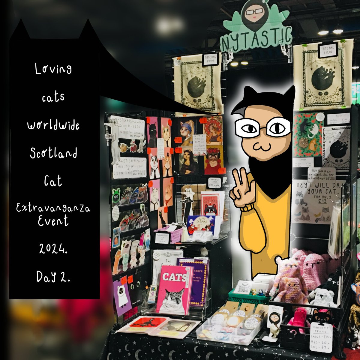 LOVING CATS WORLDWIDE 2024 EVENT DAY TWO
@lovingcatsworldwide 
@secglasgow. 
Tabling next to the awesome @rachelmillsartist 
#catconvention #cat #catfair #catevent #cats #artistalley #artfair #lovingcatsworldwide #lovingcatsworldwideuk