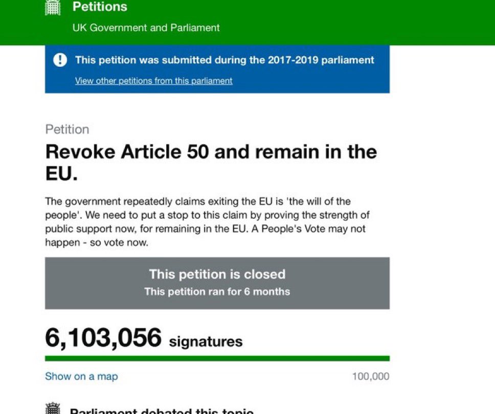 Samsam3rd's tweet photo. @Carolyn58952197 @LeilaniDowding Bless you Carolyn. I voted with this petition back in the day. It did nothing. I was told to suck it up because the people had voted for Brexit (63% didn’t vote at all), so suck it up I did. https://t.co/dSMk77FMZX