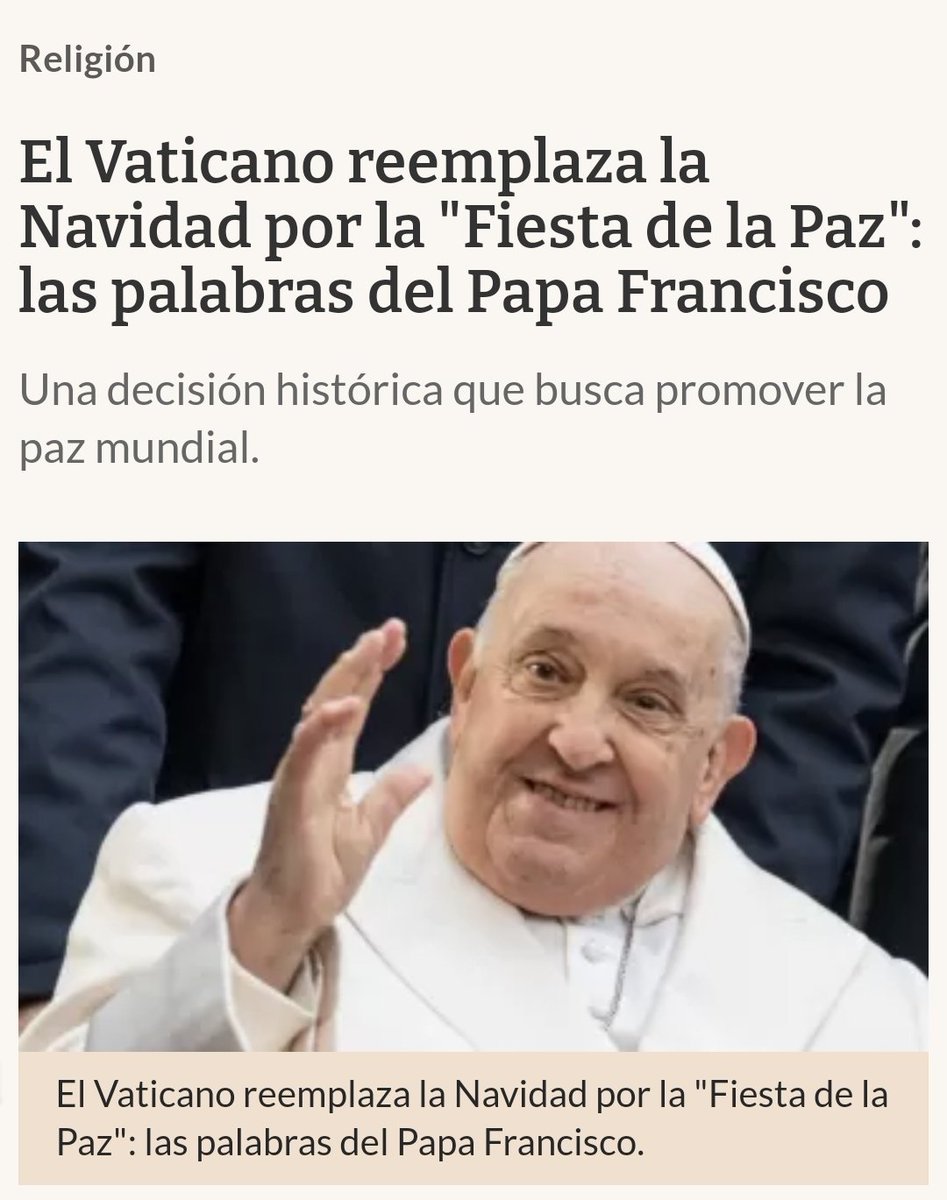 ... El criminal hijo de p*ta de Bergoglio sustituye la palabra Navidad por Fiesta de la paz... Es un criminal delincuente, como toda la cúpula de la iglesia...
