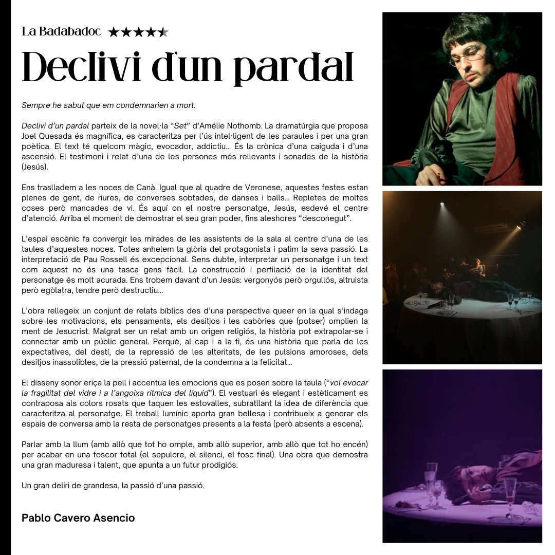 moltissimes gràcies x aquestes paraules boniques!!! Ens veiem fins al 2 de desembre a <a href="/LaBadabadoc/">LaBadabadocTeatre</a>
amb aquest relat sobre desig i fracàs