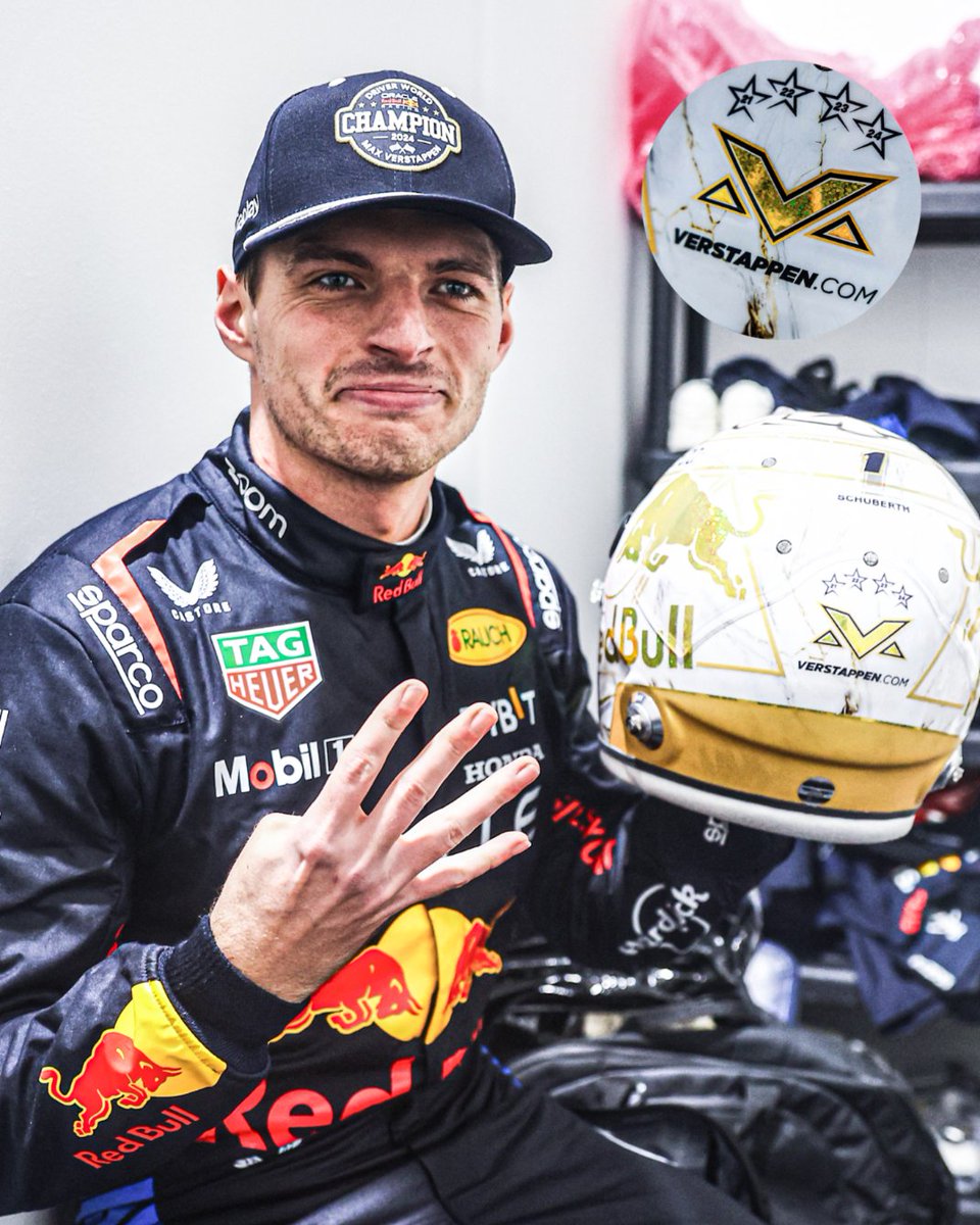 ESPNF1's tweet photo. Max Verstappen adds a fourth star to his helmet 💫 https://t.co/h018xaeGZ8