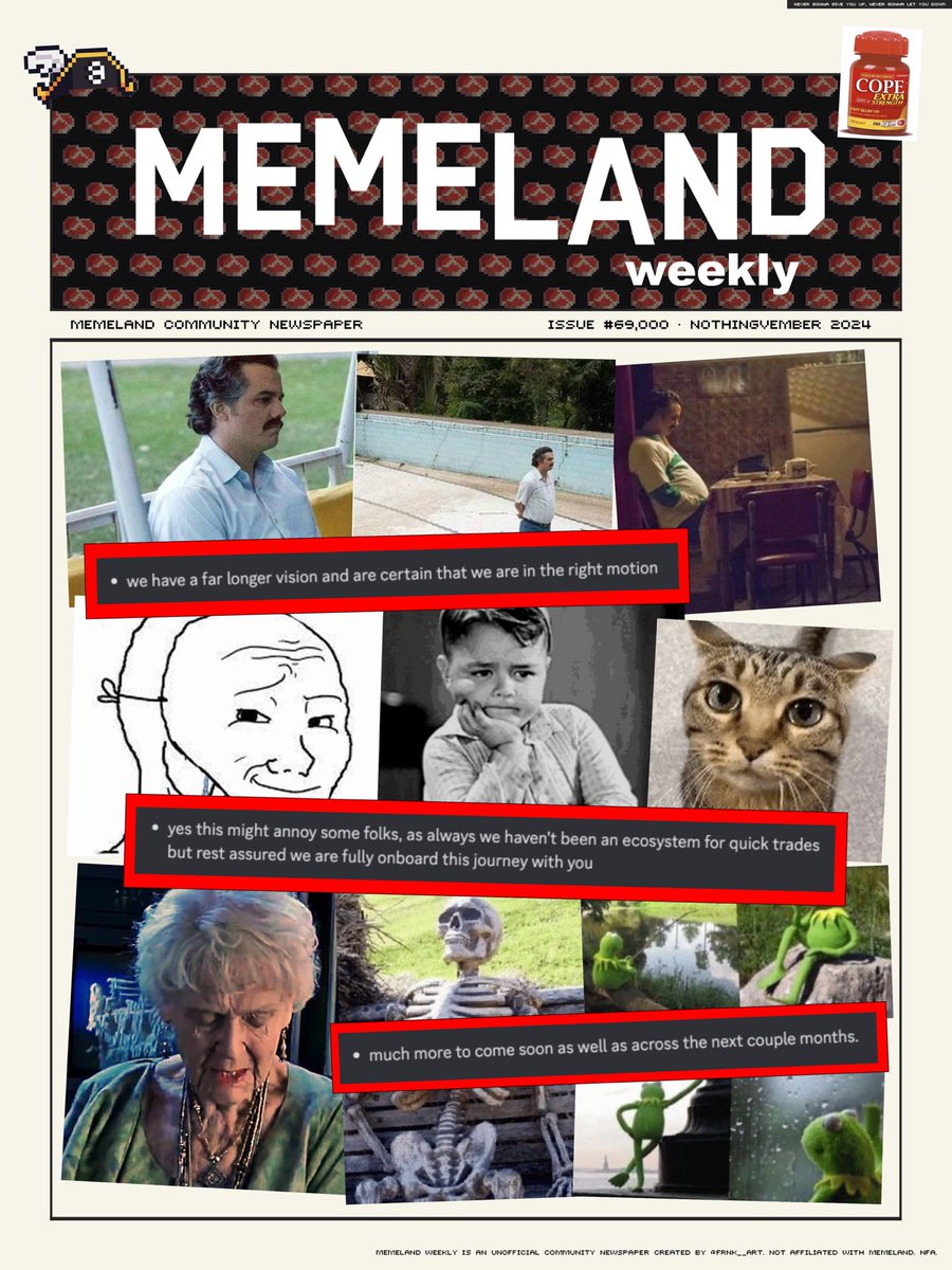 📰 Memeland Weekly - Issue 69,000 🏴‍☠️

- 😴
- 👾
-  🔜

#MemelandWeekly