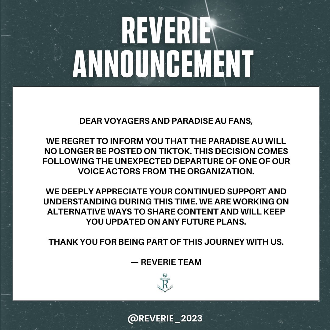 #REVERIE⚓️   

Kindly read the announcement below.     

Thank you!    

#REVERIE #ParadiseAU