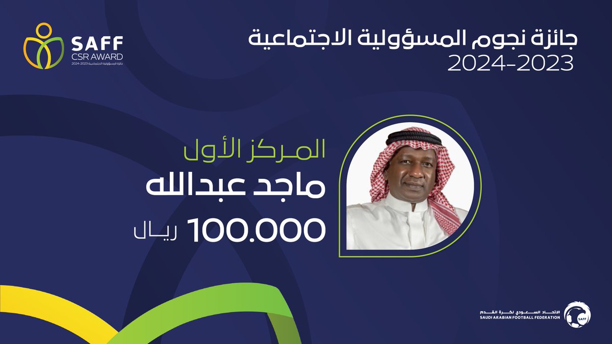 saudiFF's tweet image. الكابتن ماجد عبدالله يحقق المركز الأول في جائزة نجوم المسؤولية الاجتماعية 2023-2024 🔝🌟

#جائزة_المسؤولية_الاجتماعية