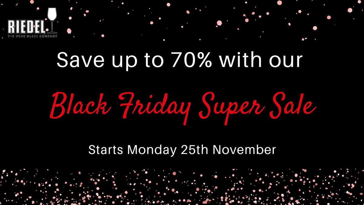 Get ready, our Black Friday sale is coming.

Starting tomorrow, for one week, you'll be able to save up to 70% on selected glassware on the official RIEDEL UK website.

Sign up to our email list on our website to be the first to hear about deals all week.

riedel.com/en-gb