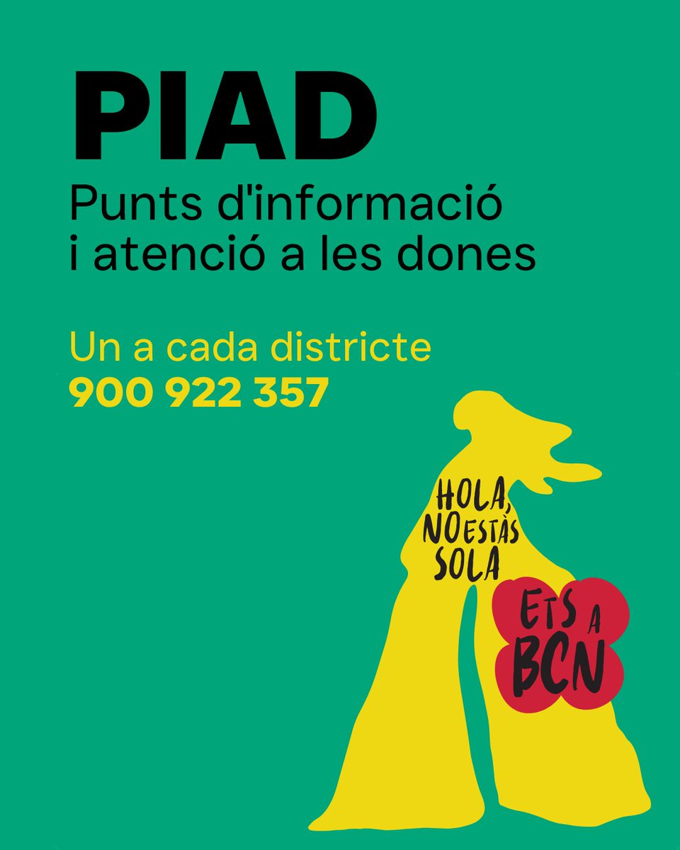 Bcn_SantMarti's tweet photo. Els punts d'informació i atenció a les dones #PIAD atenen dones amb consultes legals o laborals, ofereixen suport psicològic i impulsen xarxes de suport i tallers.
👉 El servei és gratuït.
👉Hi ha un #PIAD a cada districte.
🔗 https://t.co/ZG9H4Fap2p
#BCNantimasclista https://t.co/tNWIN5YSp5