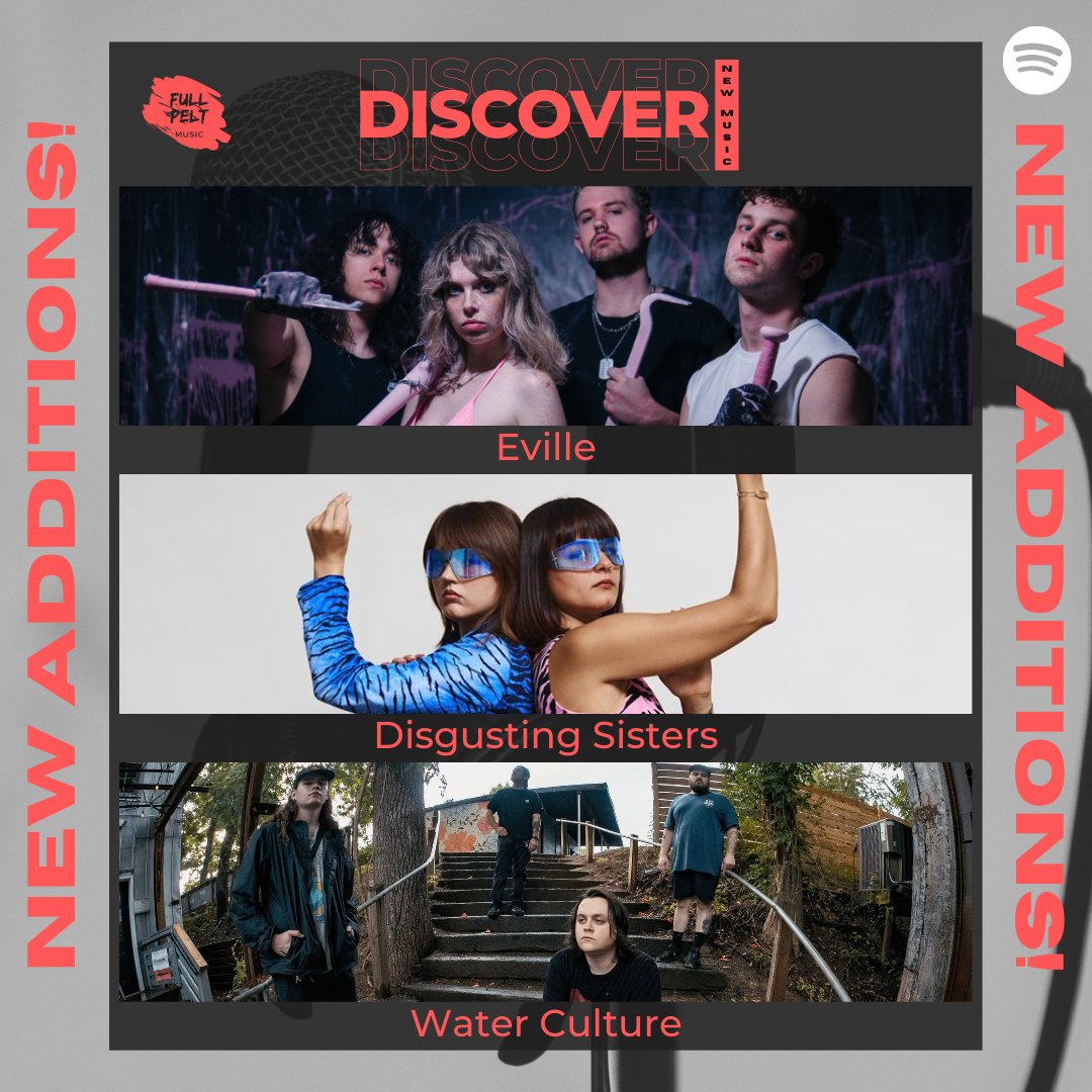NEW ADDITIONS to our 'Discover' New Music Playlist!

<a href="/EvilleBand/">Eville</a> - 'BALLISTIC'
<a href="/DisgustingSstrs/">Disgusting Sisters</a> - 'Killing It'
#waterculture - 'Sad Joints'

Listen, Follow &amp; Discover your new favourite artist 👇

open.spotify.com/playlist/2dogE…