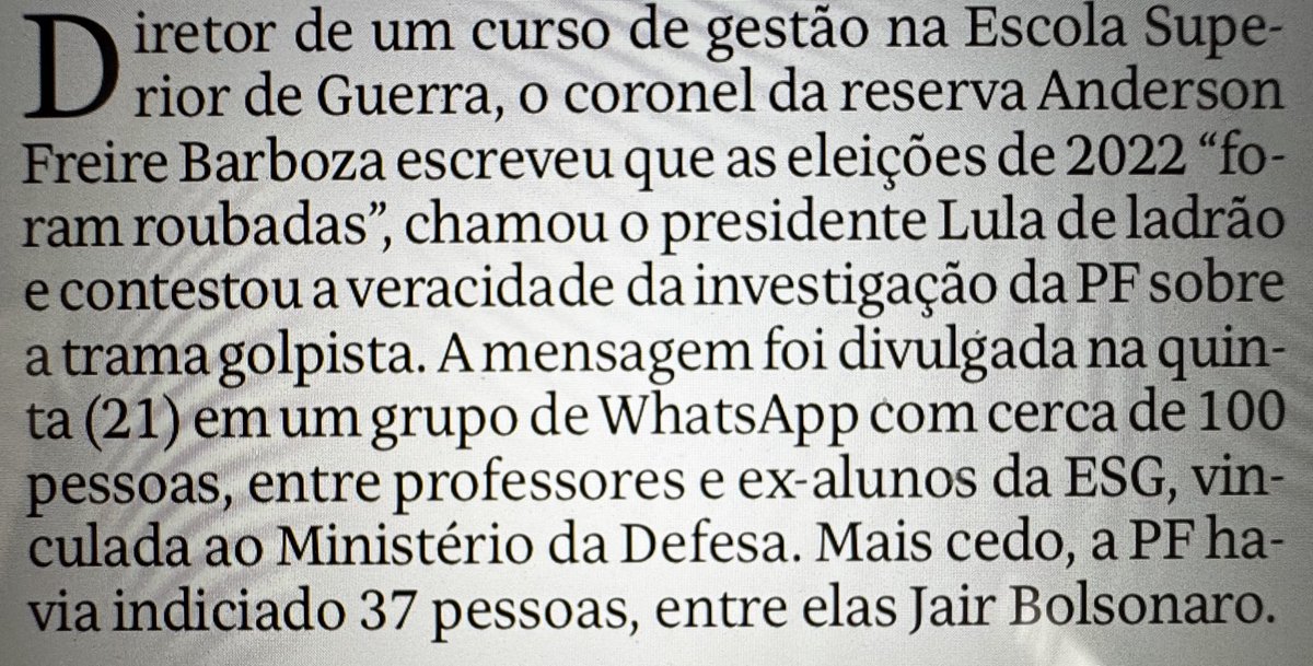 LenioStreck's tweet photo. A ESG funciona com $ público! O cel Anderson, às nossas custas, continua cometendo crimes, sem dar mínima pelota ao q ocorreu na semana, com a prisão de golpistas. Múcio nem se coça. O cmdsnte do exército? Diz o quê? MP militar? Socorro, democracia! https://t.co/1gShmOLLzg