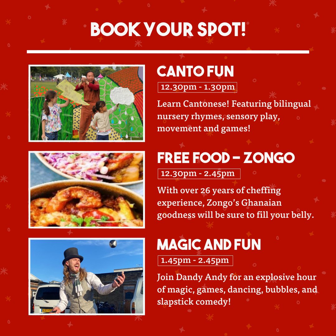 Check out our jam-packed line up for Neighbourhood Day!

Featuring free food and creative activities for the whole family - shows, games, dancing, magic and more!

Tickets are pay-what-you-can - book now!

🗓️ Sat 14th Dec
🎫 tinyurl.com/39xy2ky4