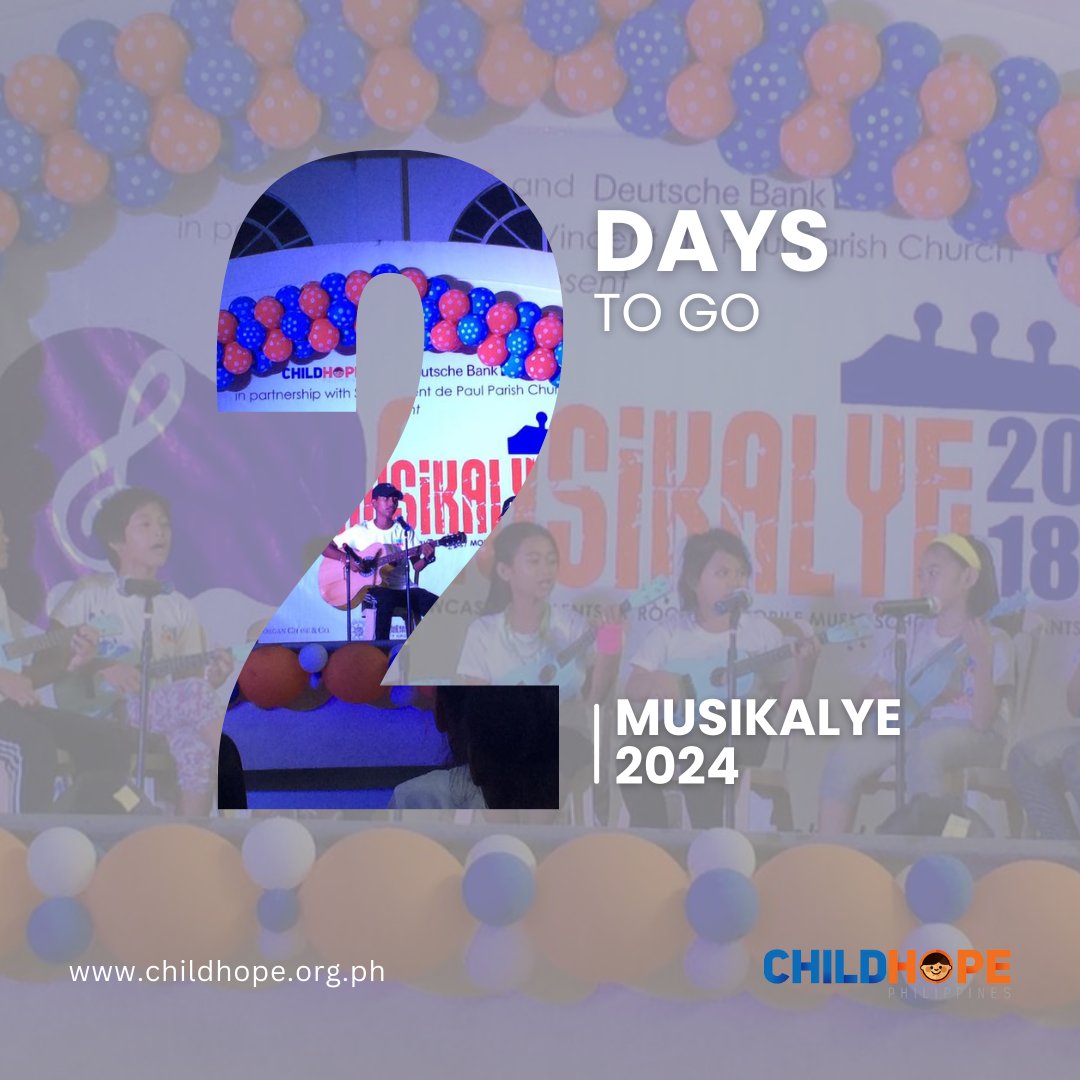 𝗧𝘄𝗼 𝗱𝗮𝘆𝘀 𝘁𝗼 𝗴𝗼! 𝗔𝗿𝗲 𝘆𝗼𝘂 𝗿𝗲𝗮𝗱𝘆 𝘁𝗼 𝗵𝗶𝘁 𝘁𝗵𝗲 𝗳𝗹𝗼𝗼𝗿? 🔥

The wait is almost over! Only 2 more days until the stage comes alive with unforgettable performances. Get ready to experience Musikalye like never before! 

#Musikalye2024 #ChildhopePH