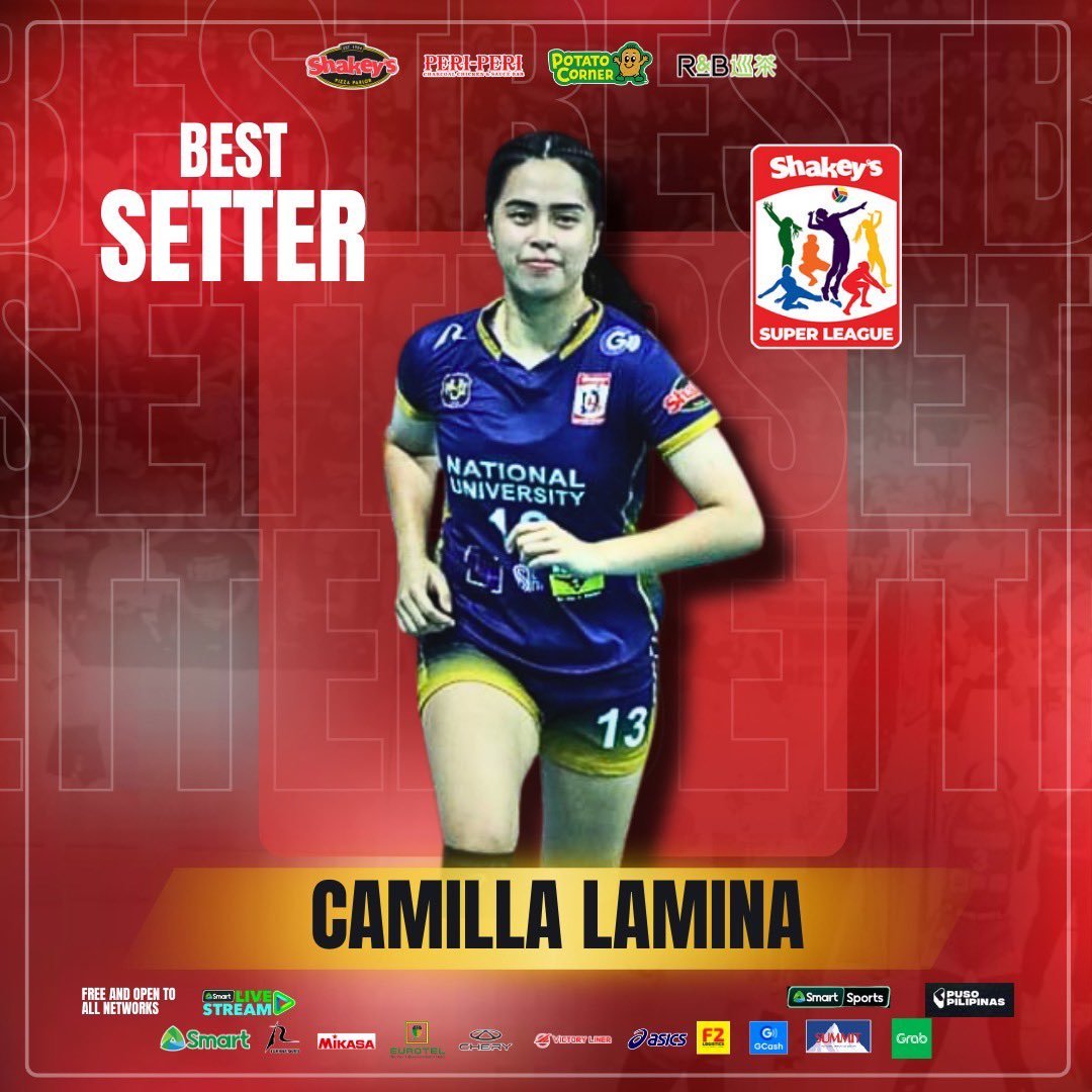 nationalufan's tweet photo. NUWVT Awardees:

1st Best Outside Hitter: Mhicaela Belen
Best Opposite Hitter: Alyssa Solomon
Best Setter: Camilla Lamina
Best Libero: Shaira Jardio
Most Valuable Player: Mhicaela Belen

Congrats on you awards and championship girls!! Deserve ang malalang pahinga 💛💙 https://t.co/rUvw7lqou4