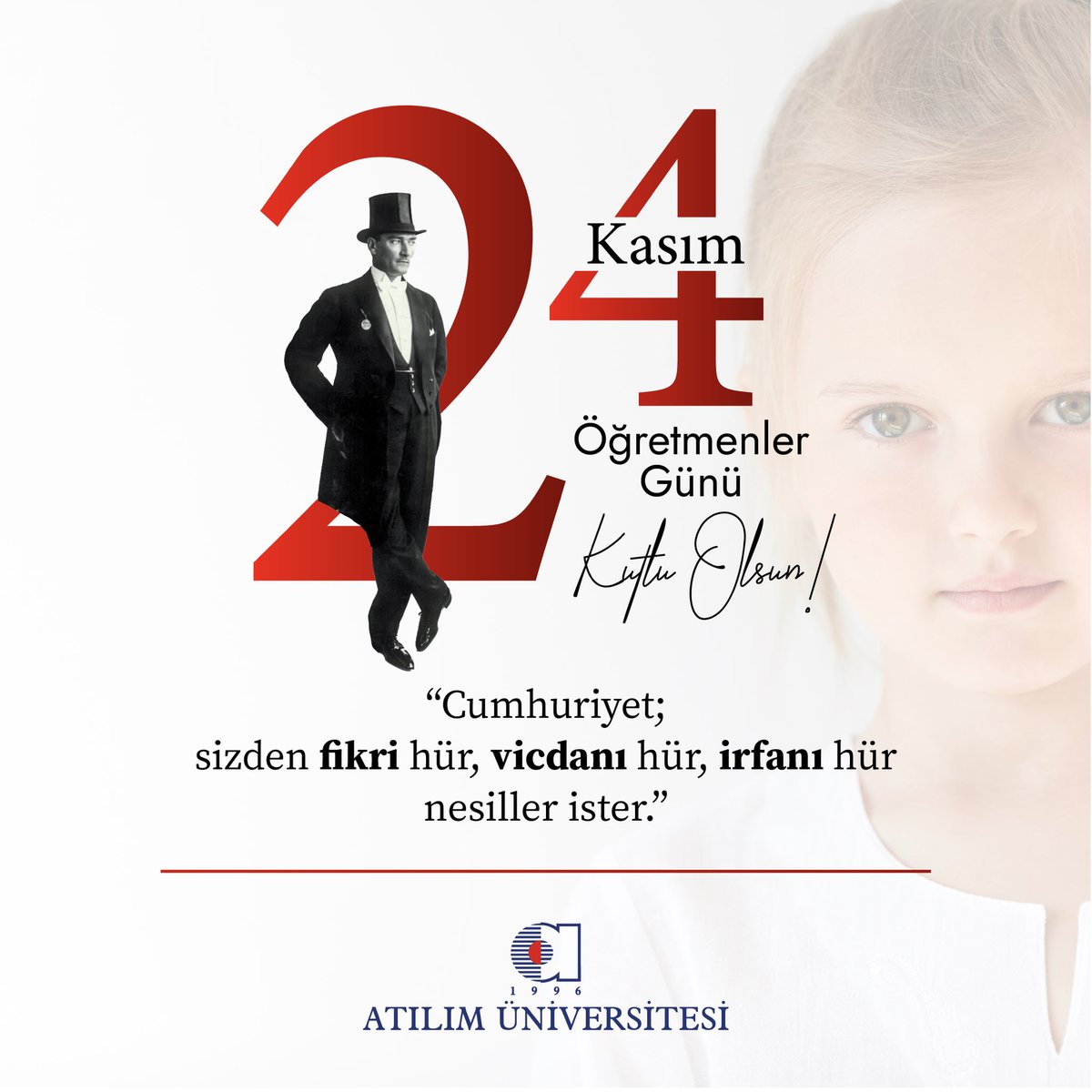 Cumhuriyet; sizden fikri hür, vicdanı hür, irfanı hür nesiller ister. 

24 Kasım Öğretmenler Günü Kutlu olsun.

.

The republic demands generations who are free in thought, free in conscience, and free in wisdom.

Happy Teachers’ Day on November 24.