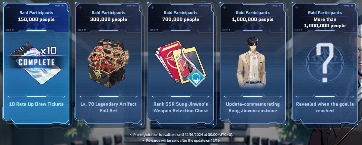 SLANewsEN's tweet photo. 150,000 Raid Participants has been reached meaning we are currently getting 1 Free Multi when Jeju Island drops!

If you haven't yet Pre-Registered for the Jeju Island Update then you can do it here to get some great rewards: https://t.co/jZwHYmErnQ

#SoloLevelingArise #SoloLevelinggame #俺アラ