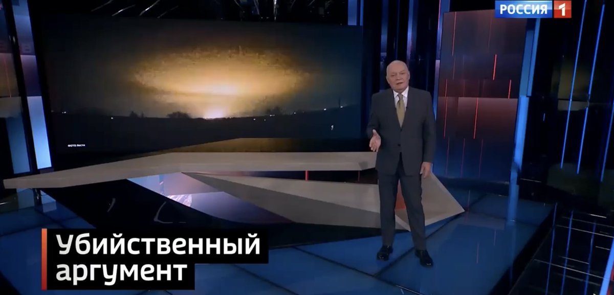 BBCSteveR's tweet photo. What Russian state TV is telling Russians today: "The situation is more acute than the 1962 Cuban missile crisis. Then there were just 2 players: Khrushchev & Kennedy. They were in contact, had private talks. Today there's no contact between leaders of Russia & US; there are multiple levels to this, & hostilities are underway.”