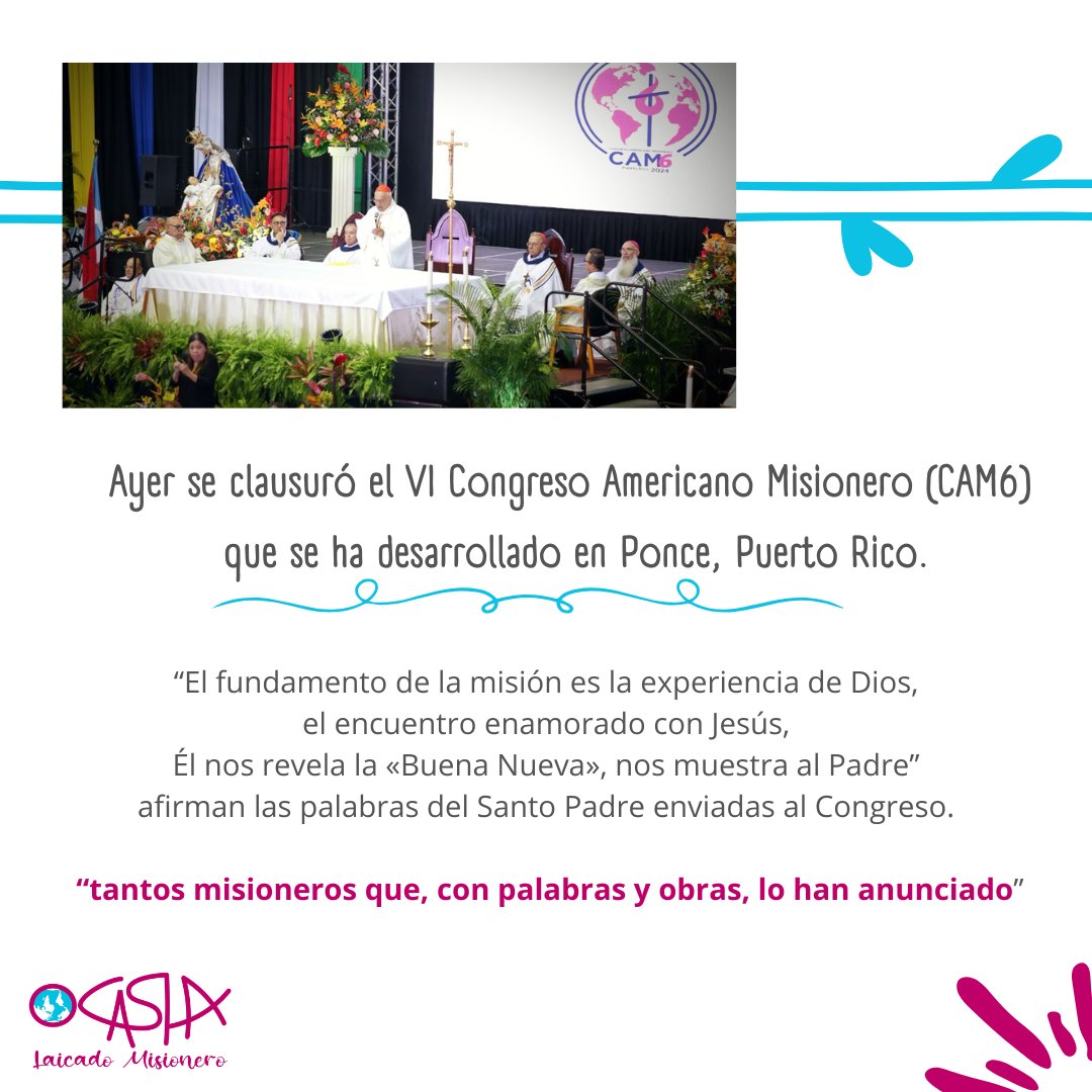 Ayer se clausuró el VI Congreso Americano Misionero (CAM6)
que se ha desarrollado en Ponce, Puerto Rico.

#Cam6 #Misioneros