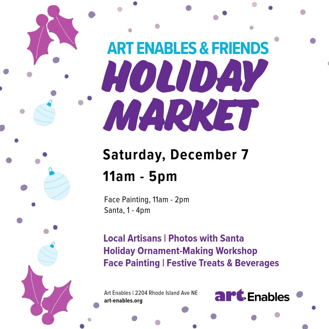 🎅 Ho-ho-hold on to your hats—Santa’s coming to Art Enables on Dec 7! 🎄 Shop handmade gifts, create ornaments, and enjoy festive treats at our Holiday Market. See you 11 AM–5 PM! 🎁 #DCEvents #HolidayShopping