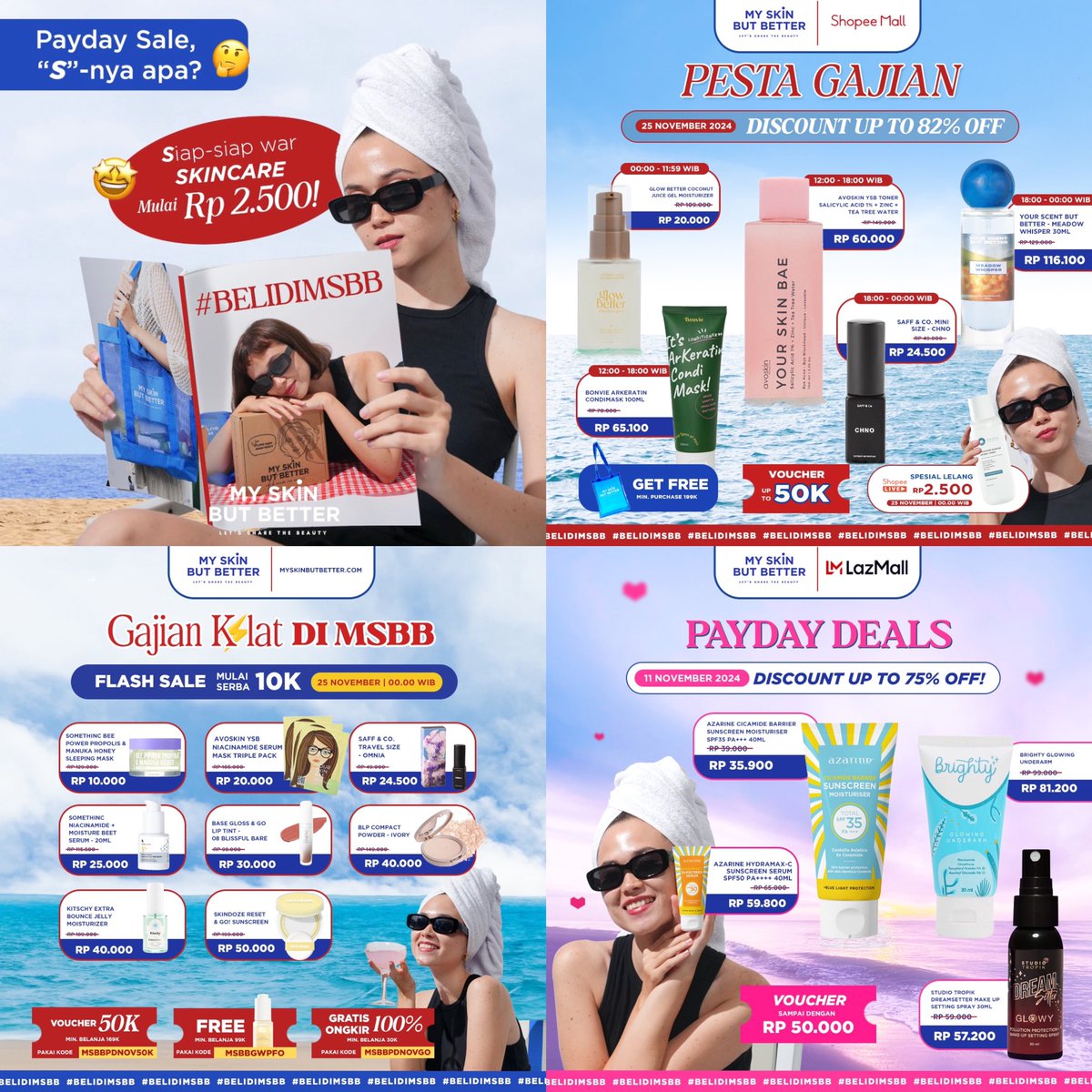 msbb_id's tweet photo. 𝑷𝒂𝒚𝒅𝒂𝒚 𝑺𝒂𝒍𝒆, "𝑺" 𝒏𝒚𝒂....

Saatnya berburu diskon skincare, makeup, parfum lokal di MSBB mulai Rp 2.500 aja!

Serbu juga voucher diskon 50k (tanpa min. pembelian) disini 👇🏻
https://t.co/JyD90Ri4t3 https://t.co/JV5aGkspeK