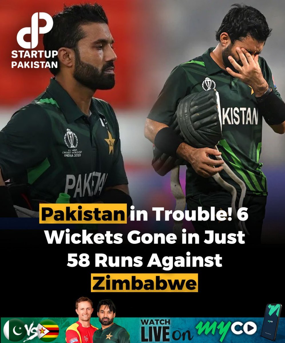 PakStartup's tweet image. Pakistan in Trouble! 6 Wickets Gone in Just 58 Runs Against Zimbabwe

#pakvszimb #cricket