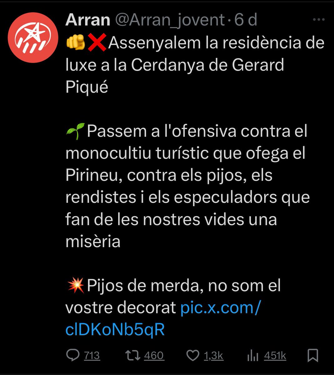 Montse_NYC's tweet photo. Aquestes mermades on tenen la coherència i el sentit d’estat?

Per una banda vandalitzen i pinten les cases dels catalans, i x l’altra surten a esborrar pintades de les mesquites i solidaritzar-se amb els moros…⁉️

Deixeu de drogar-vos i aneu a pencar d’una puta vegada #Cuparres https://t.co/25n8WVddA2