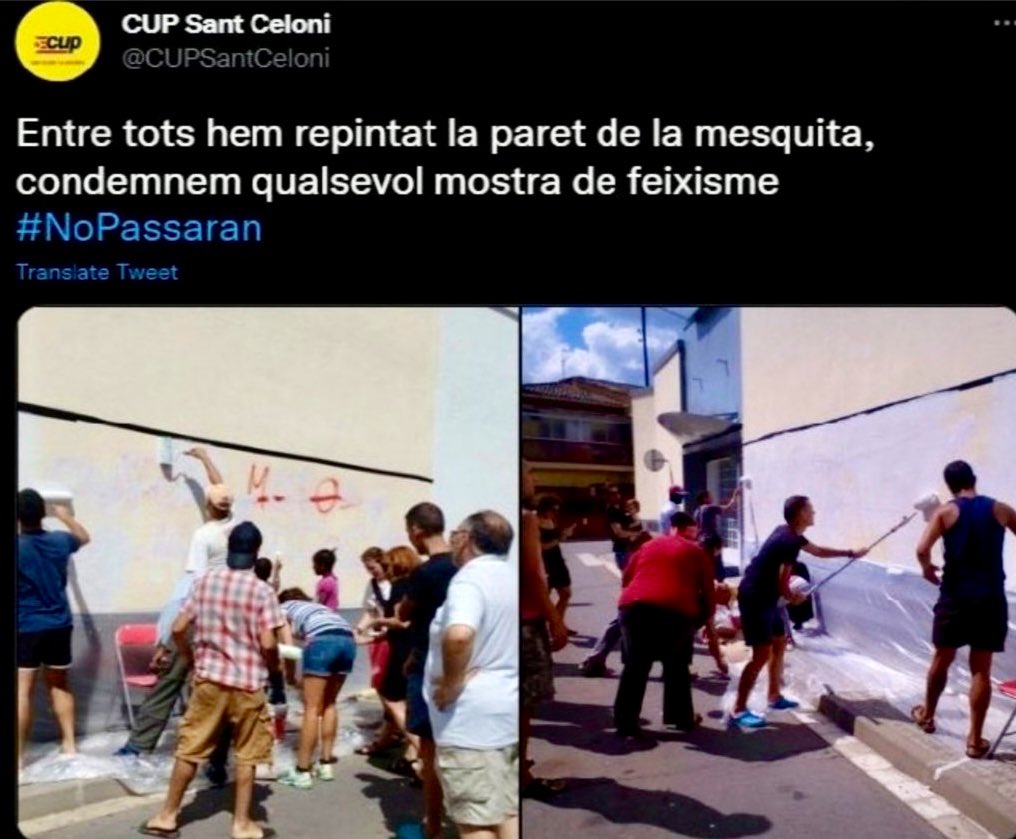 Montse_NYC's tweet photo. Aquestes mermades on tenen la coherència i el sentit d’estat?

Per una banda vandalitzen i pinten les cases dels catalans, i x l’altra surten a esborrar pintades de les mesquites i solidaritzar-se amb els moros…⁉️

Deixeu de drogar-vos i aneu a pencar d’una puta vegada #Cuparres https://t.co/25n8WVddA2
