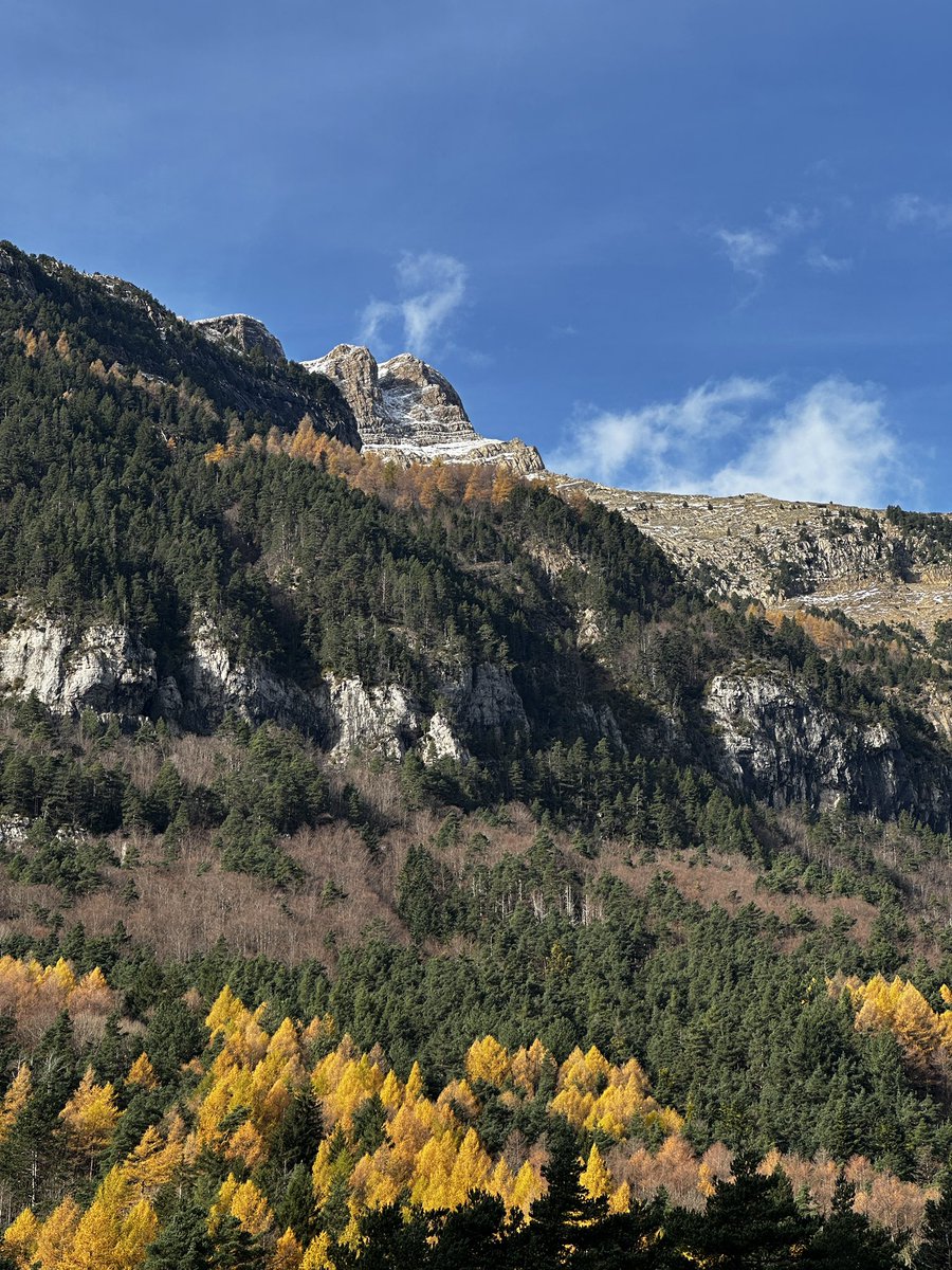 El #otoño 🍂 nos susurra al oído mientras las primeras #nieves ❄️ coronan las montañas 🏔️

#canfranc