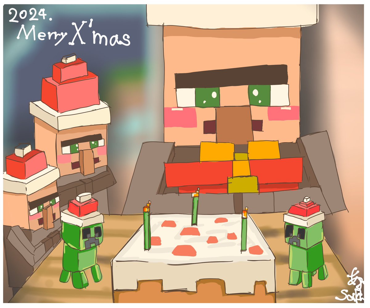 Saku_art_Girl's tweet photo. #MerryChristmas 🎅🎄

マインクラフトの村人さんがクリスマスパーティしてるイラストを描きました🎨

#minecraftart  
#FeatureMeMinecraft
 #ファンアート  #二次創作 
 #イラスト好きとつながりたい 
 #絵描きさんと繋がりたいたい https://t.co/fwJO7BTApR