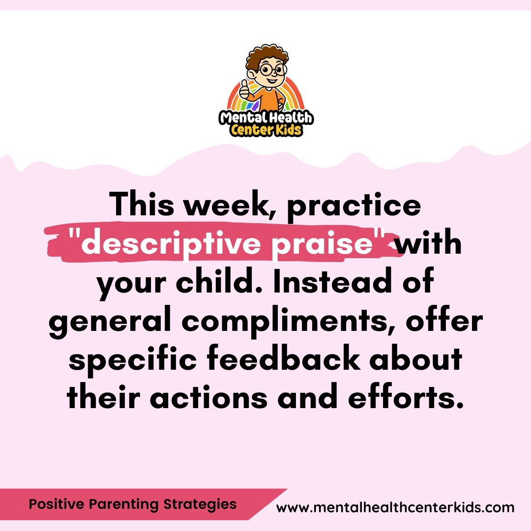 MHCenterKids's tweet photo. This week's challenge...Use descriptive praise with your child. How do you make your compliments specific?
#DescriptivePraise #PositiveParenting https://t.co/DXXwdfSWcx