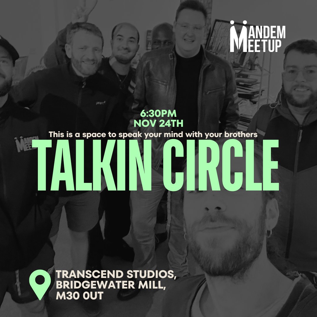 MandemMeetup's tweet image. We have a Talking Circle at Transcend Studios in Eccles today!

Come share, and offload what's going on in your life brother

Come as you are

#MandemMeetup #TalkingCircle
