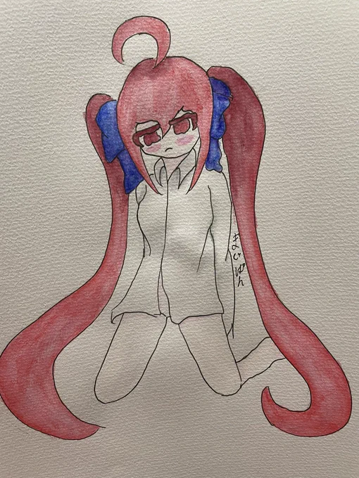 俯くツインテちゃん!#イラスト#ツインテール#ツインテ#オリキャラ#アナログイラスト 