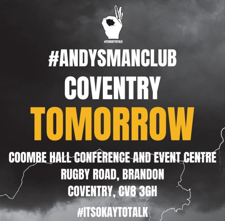 scott68muldoon's tweet photo. We open tomorrow night @Coventry_City @BBCCWRSport @BBCCWR @live_coventry @coventrycc @andysmanclubuk @man_savings @adiFamily_ please like n share #itsoktotalk #getmentalking #breakthestigma https://t.co/CgWFsi2JNf