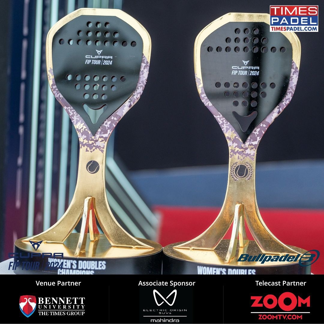 TimesNow's tweet image. Glory etched in gold! 

The FIP Promotion India Padel Open trophies await their champions. Who will take them home?

#Padel #PadelTime #WorldPadelTour #PadelTournament