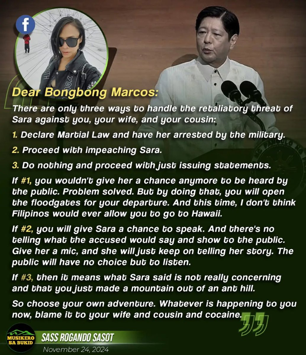BothanPhl's tweet image. Dear @bongbongmarcos @opgovph 

Sit and think carefully what you&apos;ll do. Can you think well?  Are you in command of your reason?