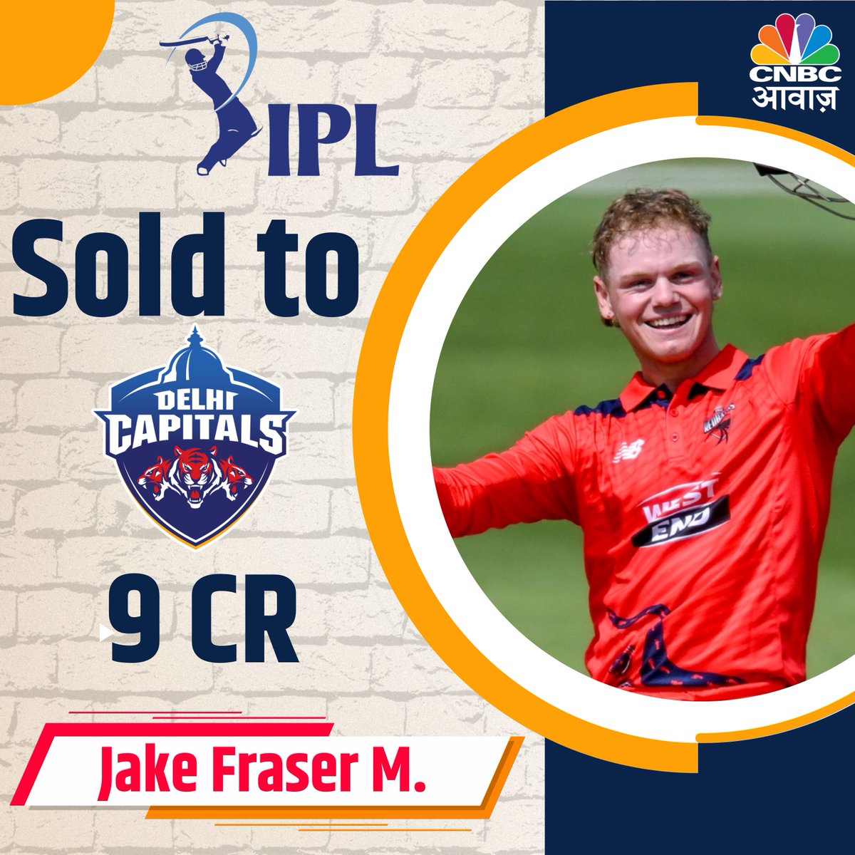 CNBC_Awaaz's tweet photo. Jake Fraser McGurk sold to DC
#IPLAuction #IPLAuction2025 #IPL #ipl2025auction #CSK #MumbaiIndians #RCB #SRH #KKR #LSG #PBKS #GT #RR #DC #JakeFraser https://t.co/Rl74KwYpf3