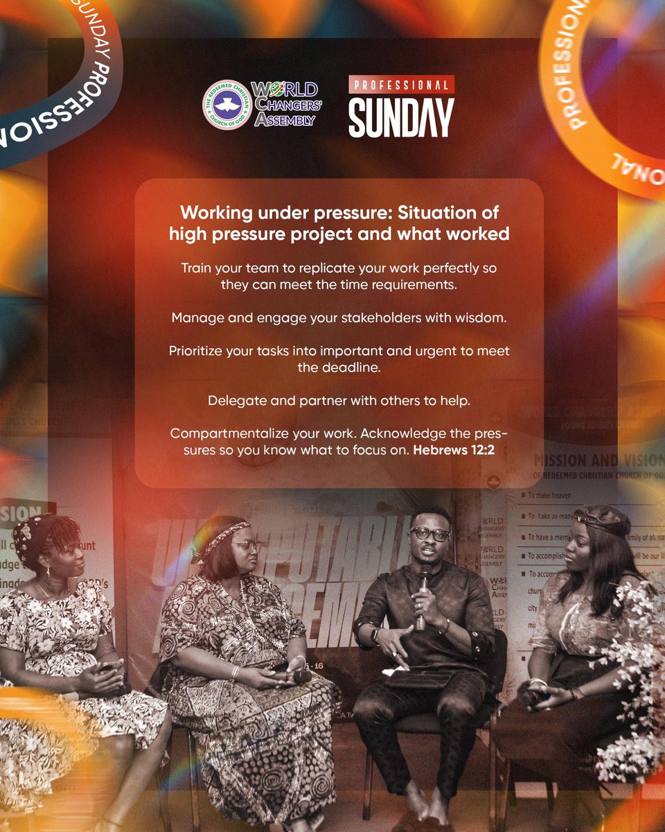 rccgwca's tweet photo. Sermon Nuggets from the Second Service.
#ProfessionalDevelopment
#RCCGWCA #RCCG #SundayService #ProfessionalSunday https://t.co/svi4r6u8OU
