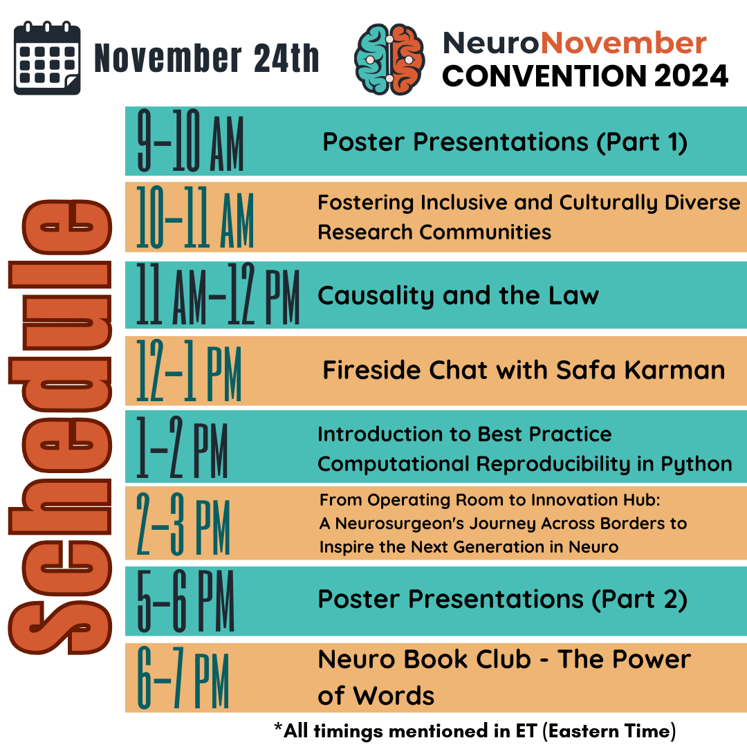 NeuroNovember's tweet image. Day 2!! Who's tuning in? Look out for our next guest speakers and their workshops at #neuronov2024 π§ π₯Ό
#neuroscience #convention #graduates #research #psychology