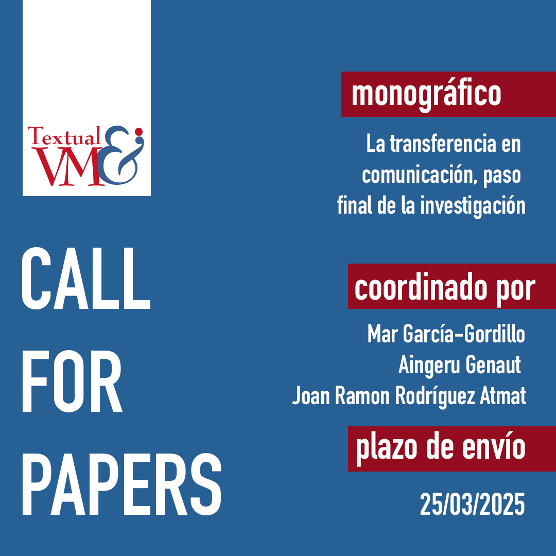 SepPeriodistica's tweet image. La revista de @SepPeriodistica Textual &amp;amp; Visual Media lanza #CFP sobre “La transferencia en comunicación, paso final de la investigación”

✏️ Coordinan: @Marggordillo @FCom_US, Aingeru Genaut @upvehu, Joan R. Rguez. @sheffielduni
🗓️ Plazo: 25/03/2025

▶️ acortar.link/YCvM9k