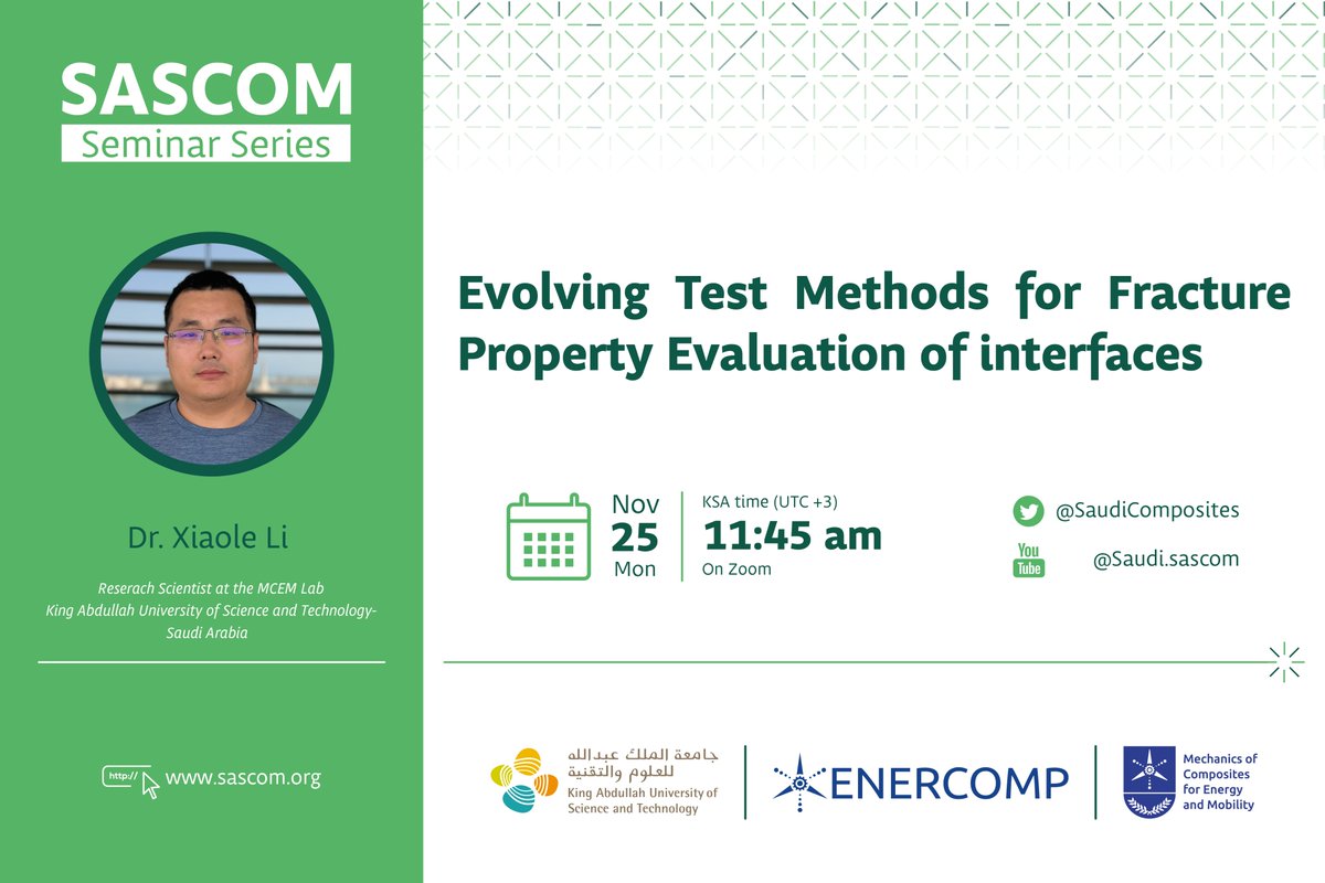 EnercompContact's tweet image. Reminder! Join us tomorrow for the #SASCOM Seminar, featuring Dr. Xiaole Li, who will discuss &quot;Evolving Test Methods for Fracture Property Evaluation of Interfaces.&quot;
⏰ Time: 11:45 AM
📍 Location: Zoom
Don&apos;t miss it—register now! sascom.org/sascom-seminar…
