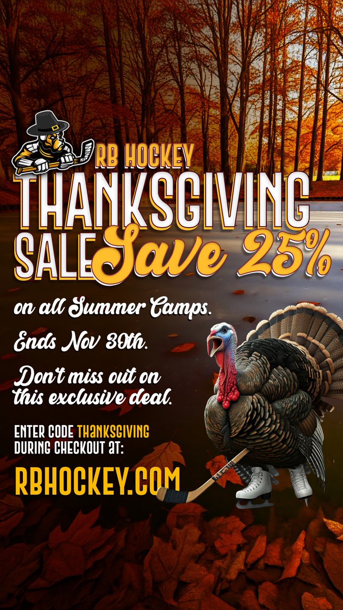 Thankful for hockey! Use code THANKSGIVING on our website to get 25% off for Summer Camp registration and take advantage of the biggest sale of the year! 

#RBHockey #CadillacIceArena