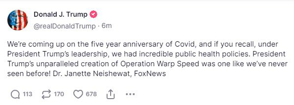 ShawnAlain's tweet photo. Love you @realDonaldTrump but please shut up about Operation Warp Speed. That was not a good accomplishment but I'll chalk that up as having bad advisors giving you bad advice. https://t.co/gjke11FZIB