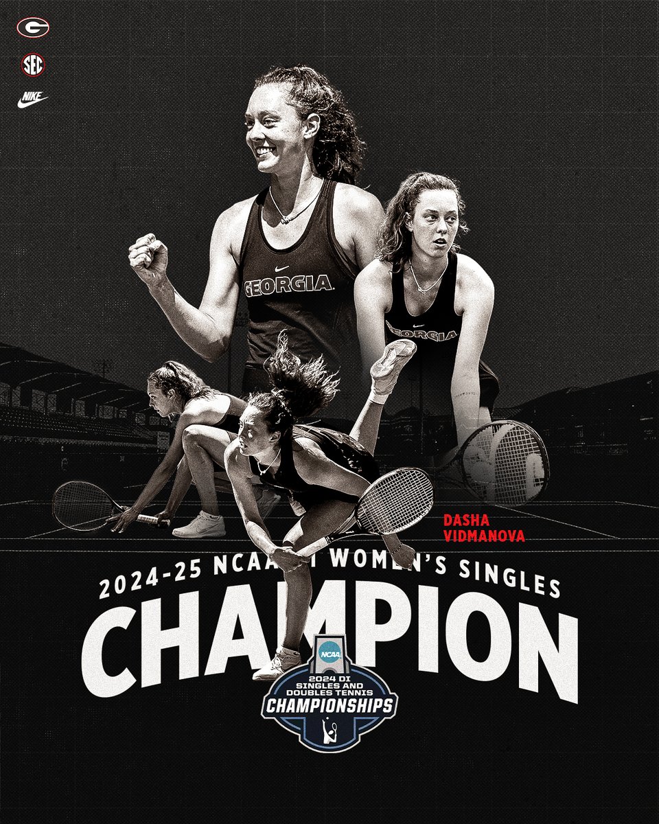 Georgia Women's Tennis (@ugawomenstennis) on Twitter photo πππππ πππππππππ ππ ππππ ππππ πππππππ ππππππππ ππππππππ π
No. 2 Vidmanova defeats DJ Bennett (Auburn) 6-3, 6-3 to become the fourth NCAA Singles Champion in Georgia womenβs tennis history π€©
#GoDawgs πππππ πππππππππ ππ ππππ ππππ πππππππ ππππππππ ππππππππ π
No. 2 Vidmanova defeats DJ Bennett (Auburn) 6-3, 6-3 to become the fourth NCAA Singles Champion in Georgia womenβs tennis history π€©
#GoDawgs