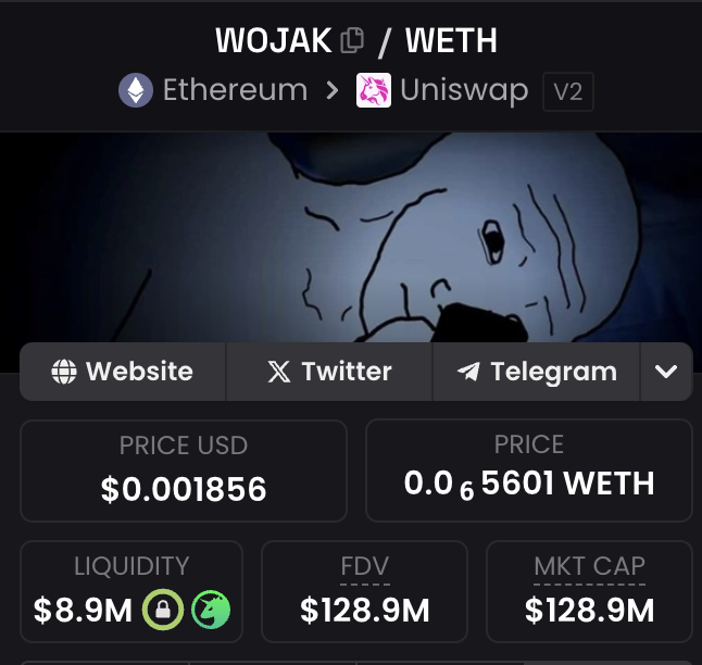 0xPrasclo's tweet photo. I will repost this screenshot updated in 1 month from now. 

$wojak will be a lot higher imo https://t.co/jOAPisUbjY
