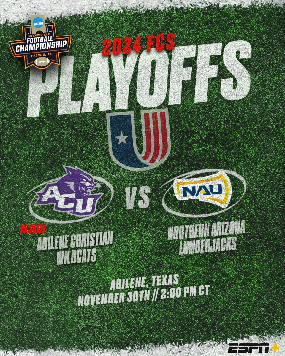 uacfootball's tweet photo. Our CHAMP🏆 @ACUFootball earns the #⃣1⃣5⃣ seed 💪

Wildcats welcome Northern Arizona to the "Lone Star" state on Nov. 30 at 2 PM CT‼️ https://t.co/iKt2buc8J9