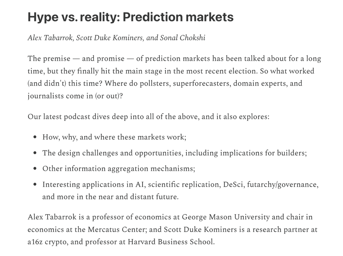 Listen to the full episode about prediction markets: a16zcrypto.com/posts/podcast/…