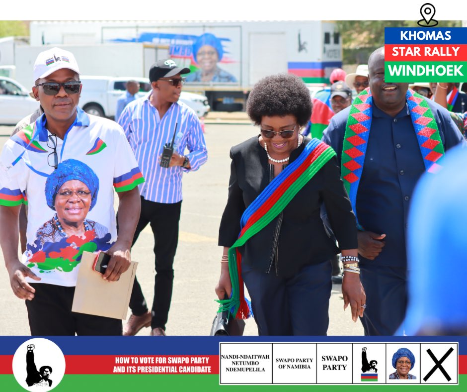 SPYLOfficial's tweet photo. In this slide of photos, you see the mighty SWAPO Party’s giants arrive for the Khomas Star Rally.🔵🔴🟢
#LookForTheDoek
#NetumboForPresident
#SWAPOHasMyVote
#UnityInDiversity
#BuildingTheNationTogether
#HistoryInTheMaking https://t.co/330Y6Xq3WG