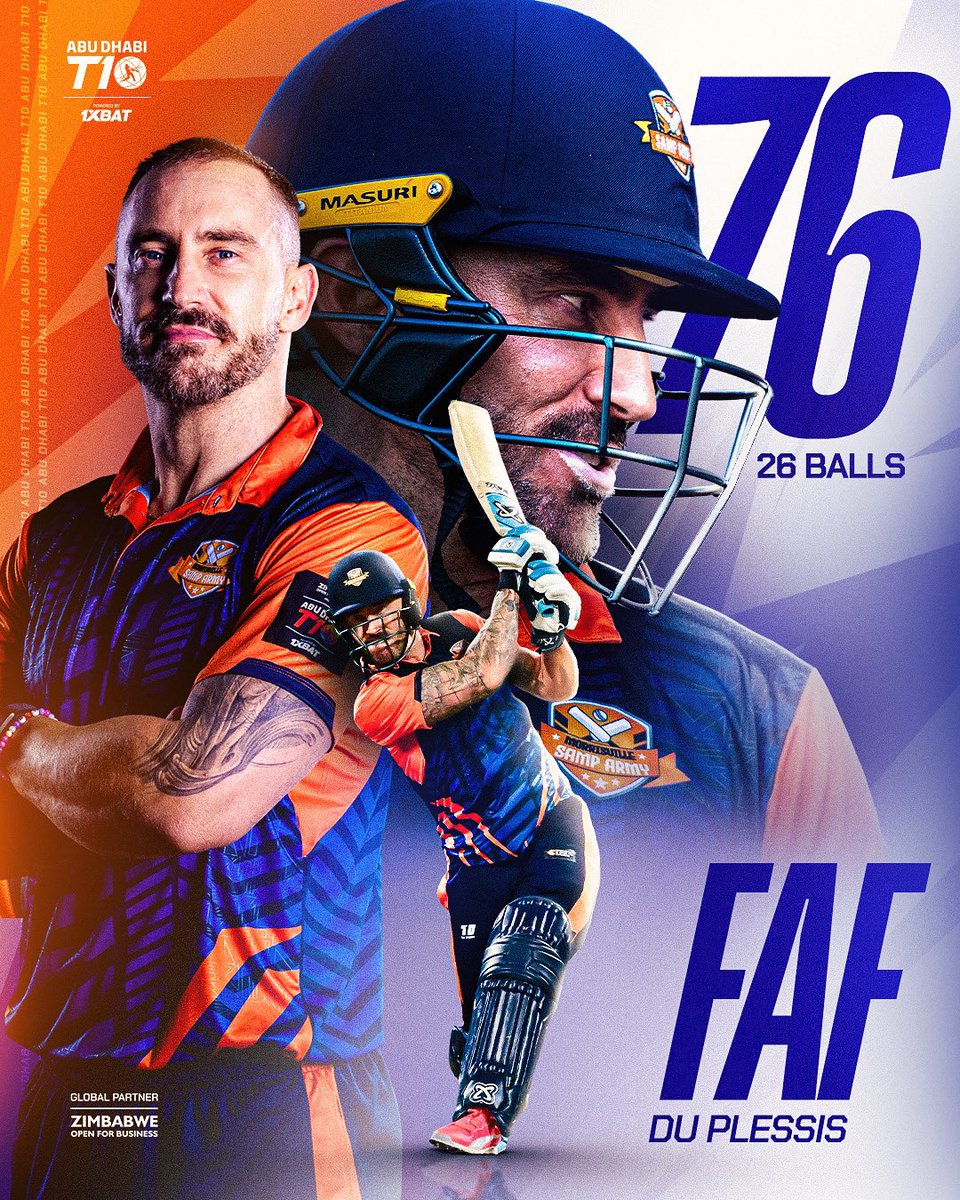 T10 Global (@t10league) on Twitter photo 1️⃣8️⃣0️⃣ runs and counting… 🔥🤯
<a href="/faf1307/">Faf Du Plessis</a> extends his lead as the top run scorer in the tournament with 7️⃣6️⃣ off just 2️⃣6️⃣ balls 💥
#AbuDhabiT10 #ADT10 #CricketsFastestFormat #InAbuDhabi 1️⃣8️⃣0️⃣ runs and counting… 🔥🤯
<a href="/faf1307/">Faf Du Plessis</a> extends his lead as the top run scorer in the tournament with 7️⃣6️⃣ off just 2️⃣6️⃣ balls 💥
#AbuDhabiT10 #ADT10 #CricketsFastestFormat #InAbuDhabi