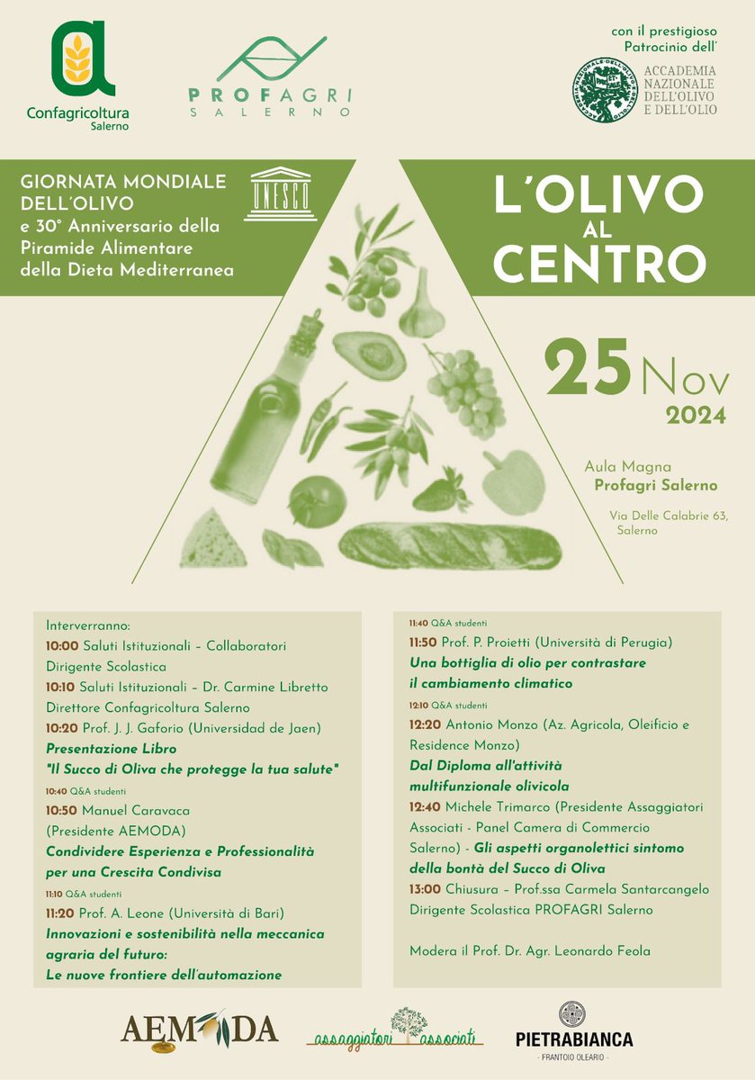 JoseJGaforio's tweet image. Mañana 25 noviembre presentaré el libro del que soy autor y que se ha traducido al italiano, en la Jornada mundial del olivo que conmemora el 30 aniversario de la pirámide de la dieta mediterránea que se celebra en #Salerno #Italia @ujaen @INUO_UJA