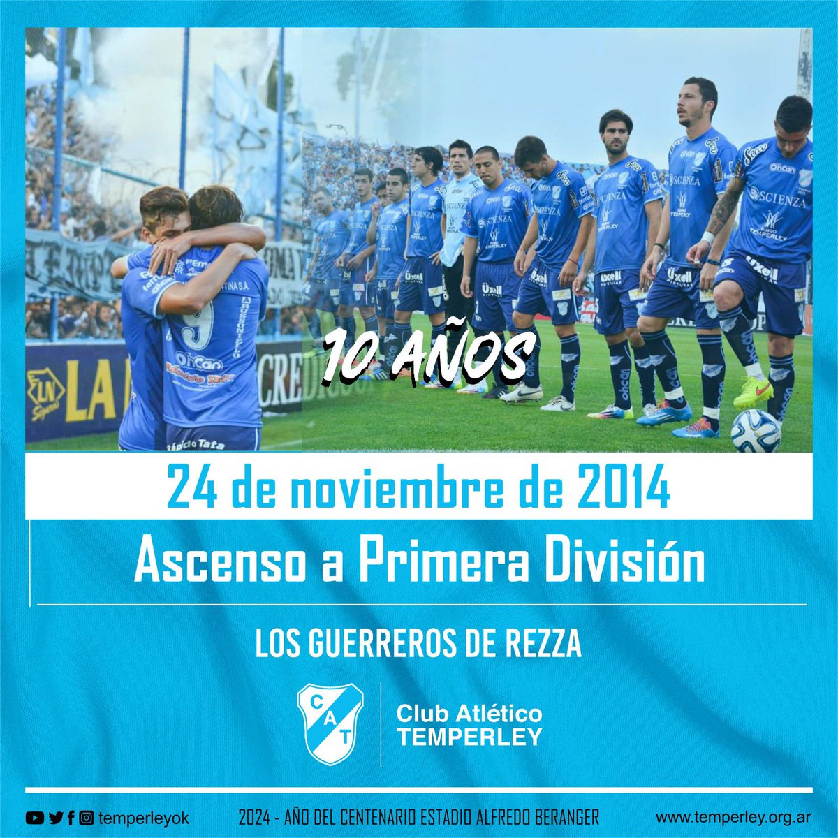 TemperleyOK's tweet photo. A 10 AÑOS DE LOS GUERREROS DE REZZA ⛽️🔟

🔙Un 24 de noviembre pero del 2014, los guerreros de Rezza le daban fin a una guerra de 27 años en la oscuridad, consiguiendo la tan ansiada vuelta a la primera división del fútbol argentino tras ganarle 3-1 a All Boys https://t.co/bPuONkyjN1