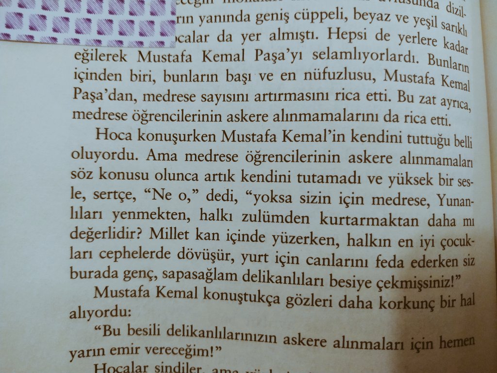 İslamcılar Kurtuluş Savaşı'nda ne yaptılar, askerden kaçtılar, İngilizlerin ve İstanbul hükümetinin desteği ile Anadolu'nun çeşitli yerlerinde isyan çıkardılar. 
"Bu besili delikanlılarınızın askere alınmaları için hemen yarın emir vereceğim!" M. Kemal